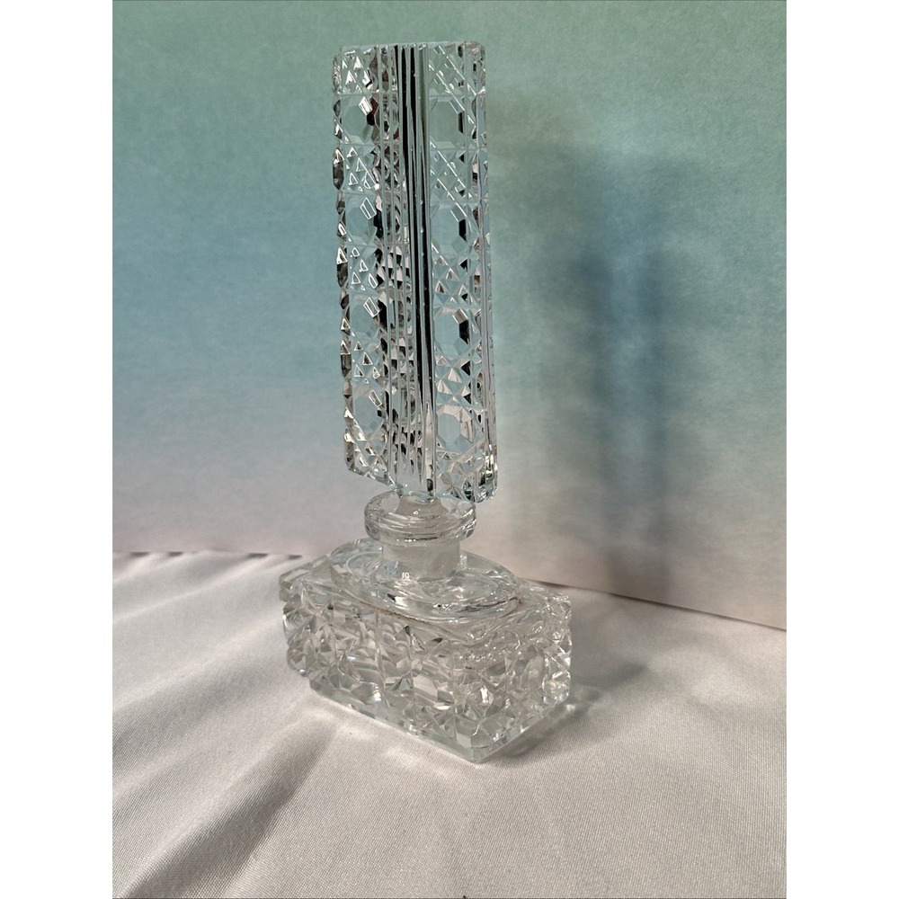 Vintage Hand Cut Glass Perfume Bottle Dauber 5.5" Tall.